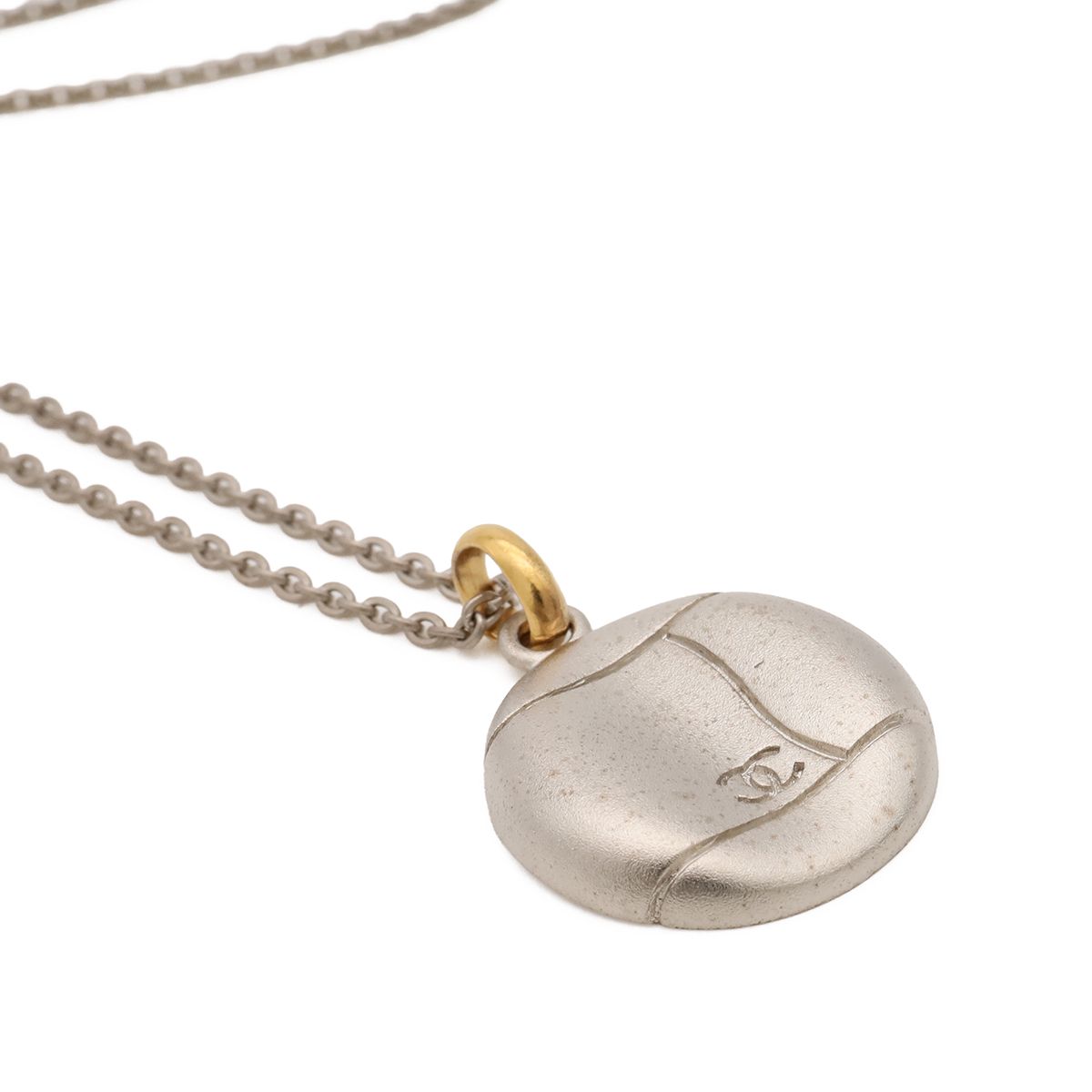Chanel CC Logo Round Plate Vintage Chain Pendant Metal Silver — view 3