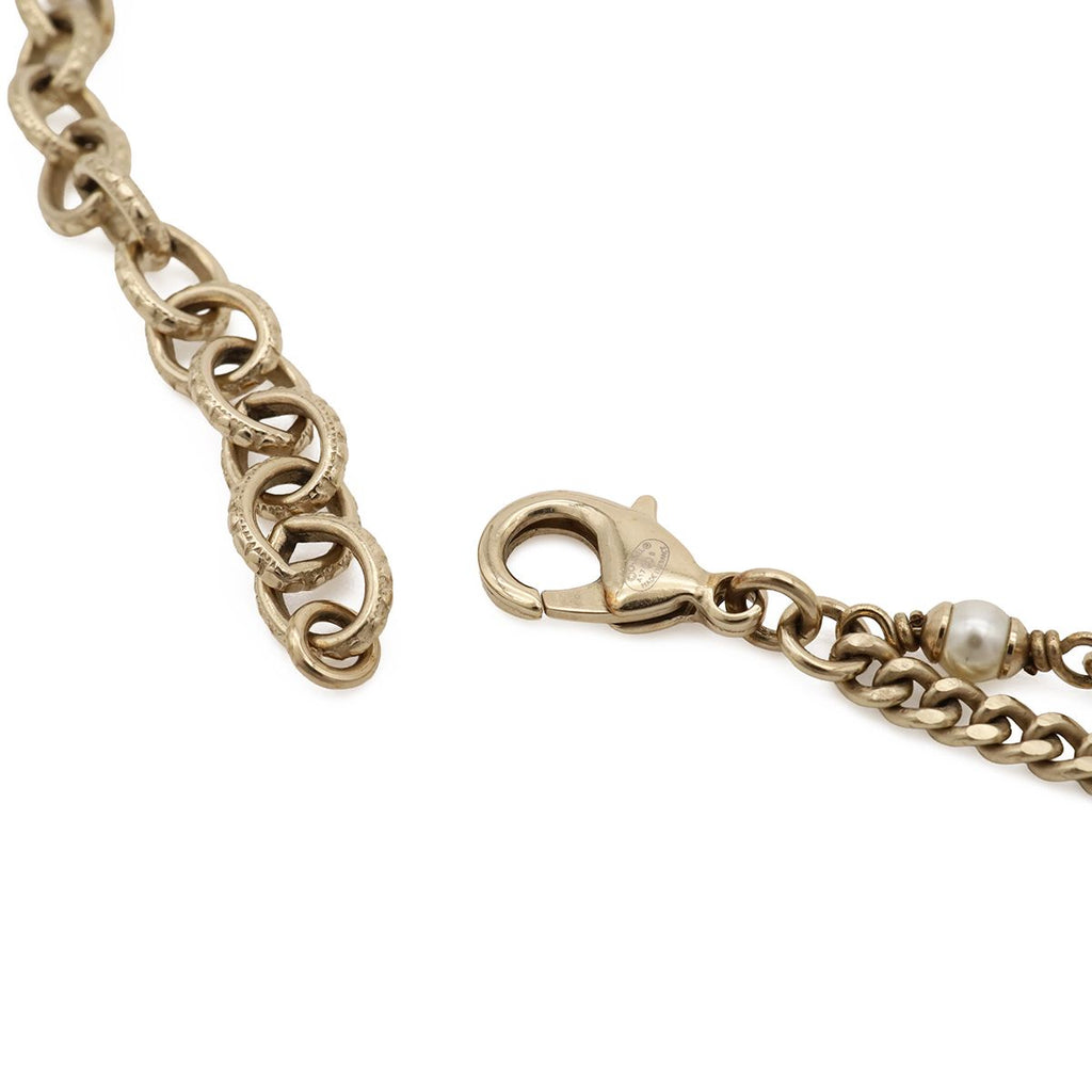 Chanel CC Logo CC Mark Star Double Chain Pendant Faux Pearl Gold White — view 6