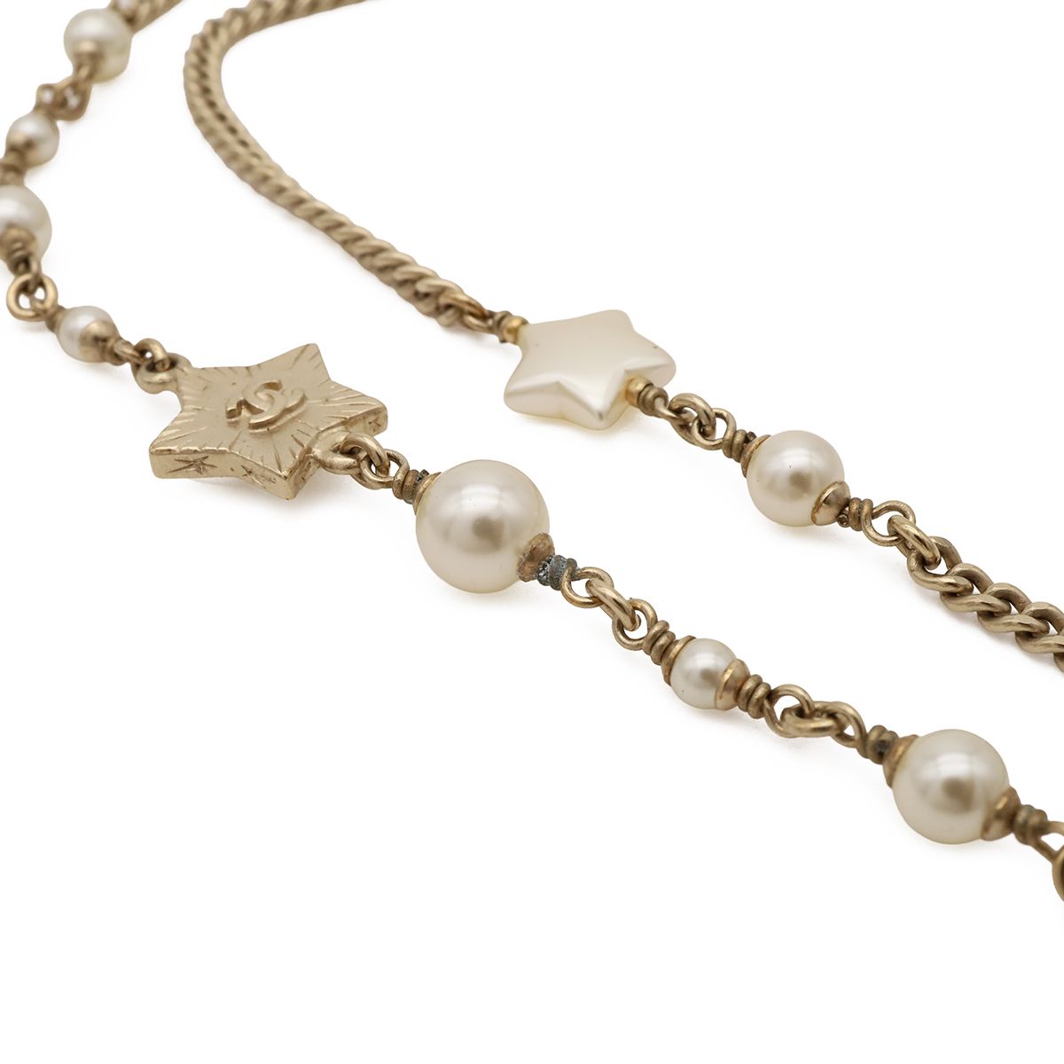 Chanel CC Logo CC Mark Star Double Chain Pendant Faux Pearl Gold White — view 5