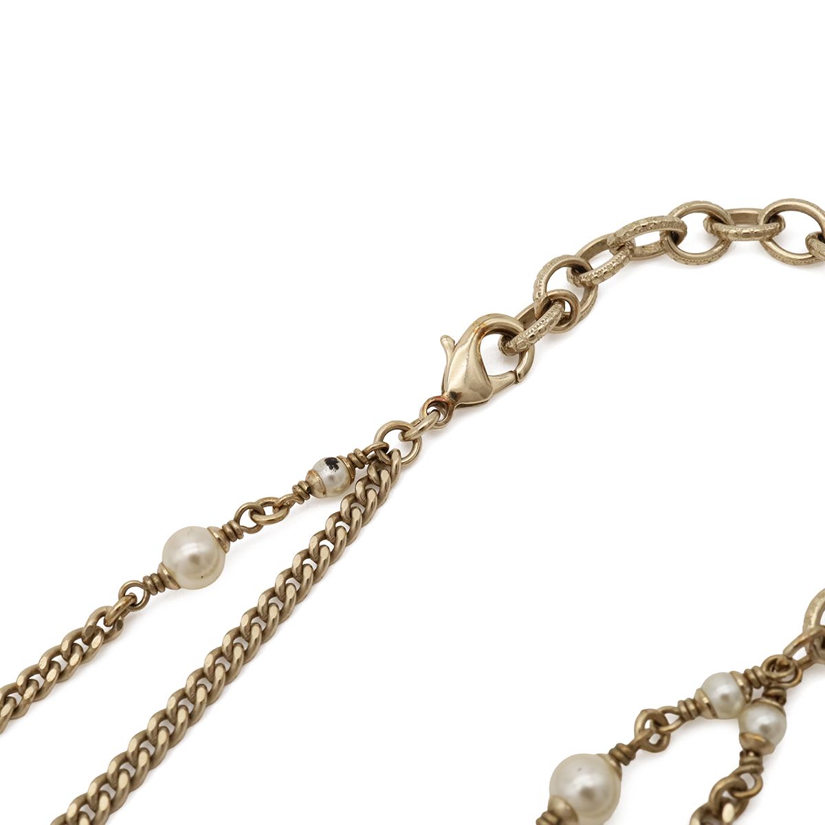 Chanel CC Logo CC Mark Star Double Chain Pendant Faux Pearl Gold White — view 4