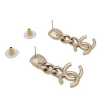 Chanel CC Logo Chain Swing Earrings Crystal Rhinestone Gold — view 3