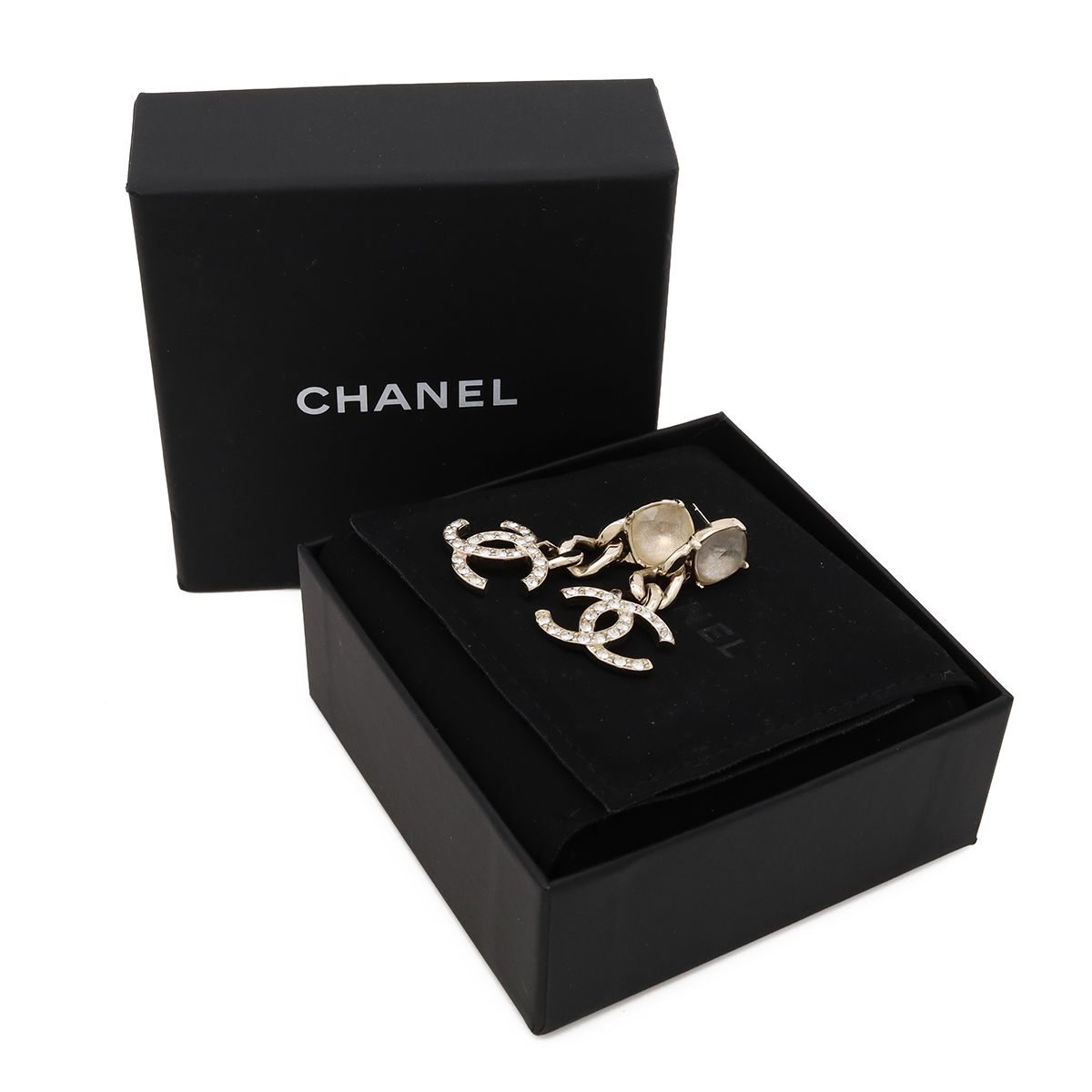 Chanel CC Logo Chain Swing Earrings Crystal Rhinestone Gold — view 6