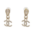 Chanel CC Logo Chain Swing Earrings Crystal Rhinestone Gold