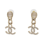 Chanel CC Logo Chain Swing Earrings Crystal Rhinestone Gold