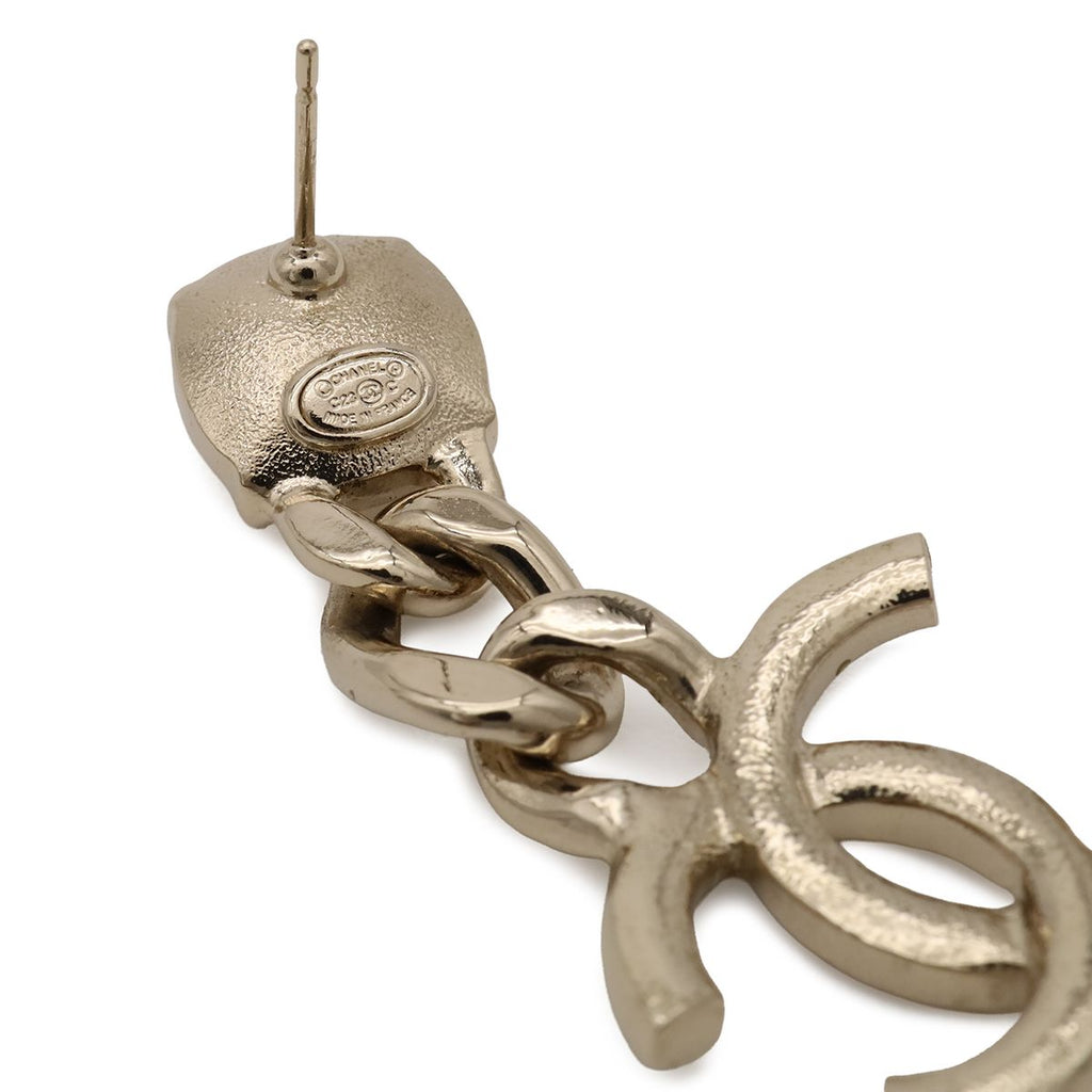Chanel CC Logo Chain Swing Earrings Crystal Rhinestone Gold — view 5
