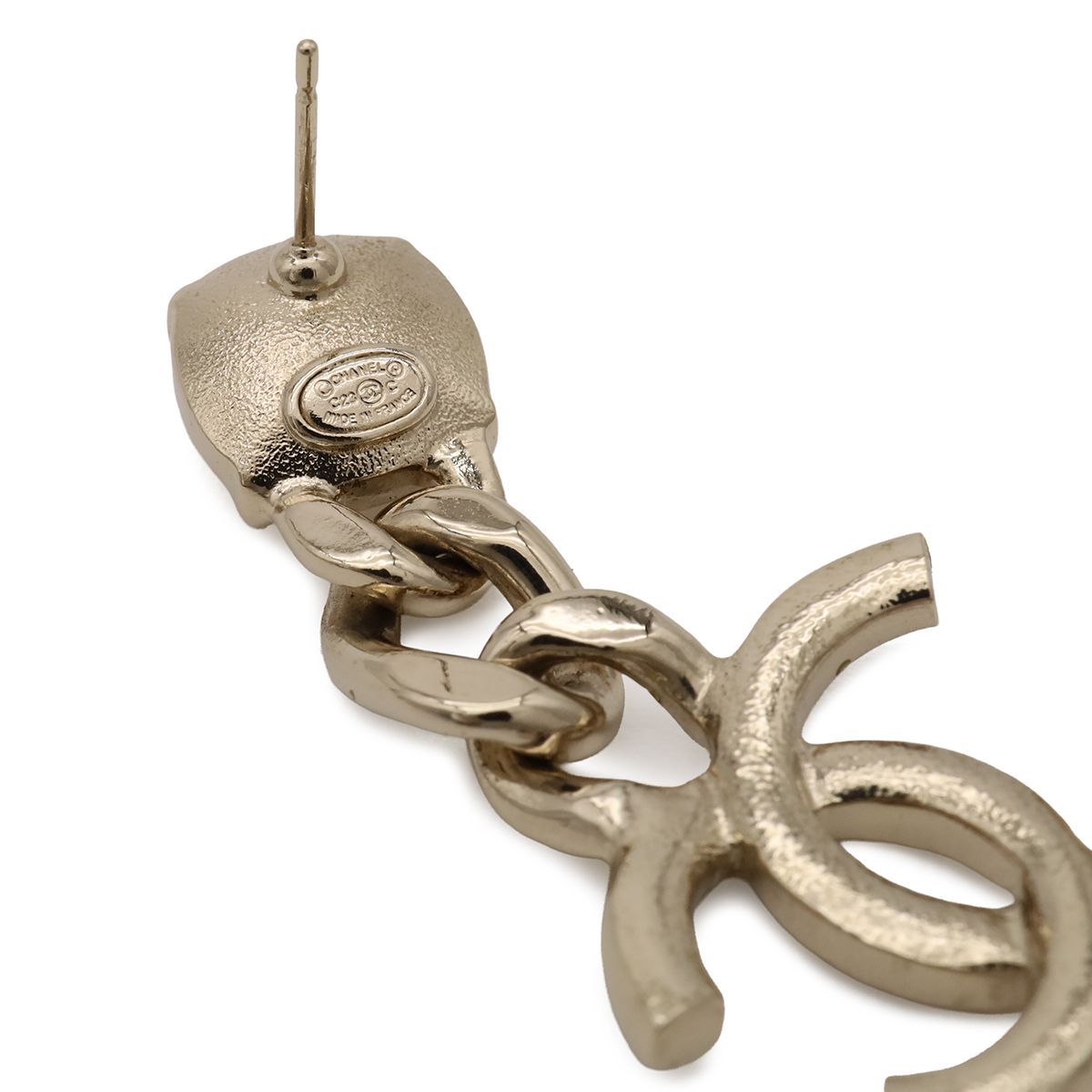 Chanel CC Logo Chain Swing Earrings Crystal Rhinestone Gold — view 5