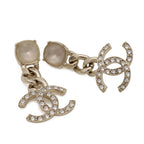 Chanel CC Logo Chain Swing Earrings Crystal Rhinestone Gold — view 4