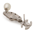 Chanel CC Logo Bijou Pearl Earrings Swing Metal Faux Silver White — view 6