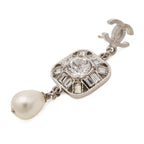 Chanel CC Logo Bijou Pearl Earrings Swing Metal Faux Silver White — view 5