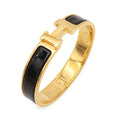 Hermes Click PM Ash Bracelet Bangle Enamel Gold Plated Black