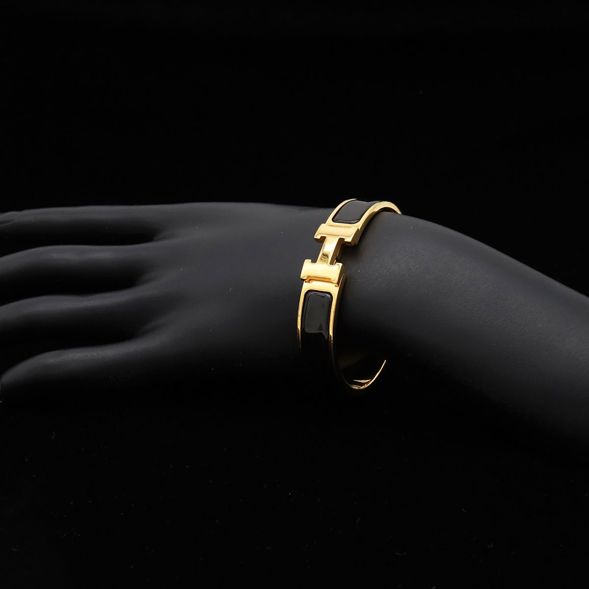 Hermes Click PM Ash Bracelet Bangle Enamel Gold Plated Black — view 6