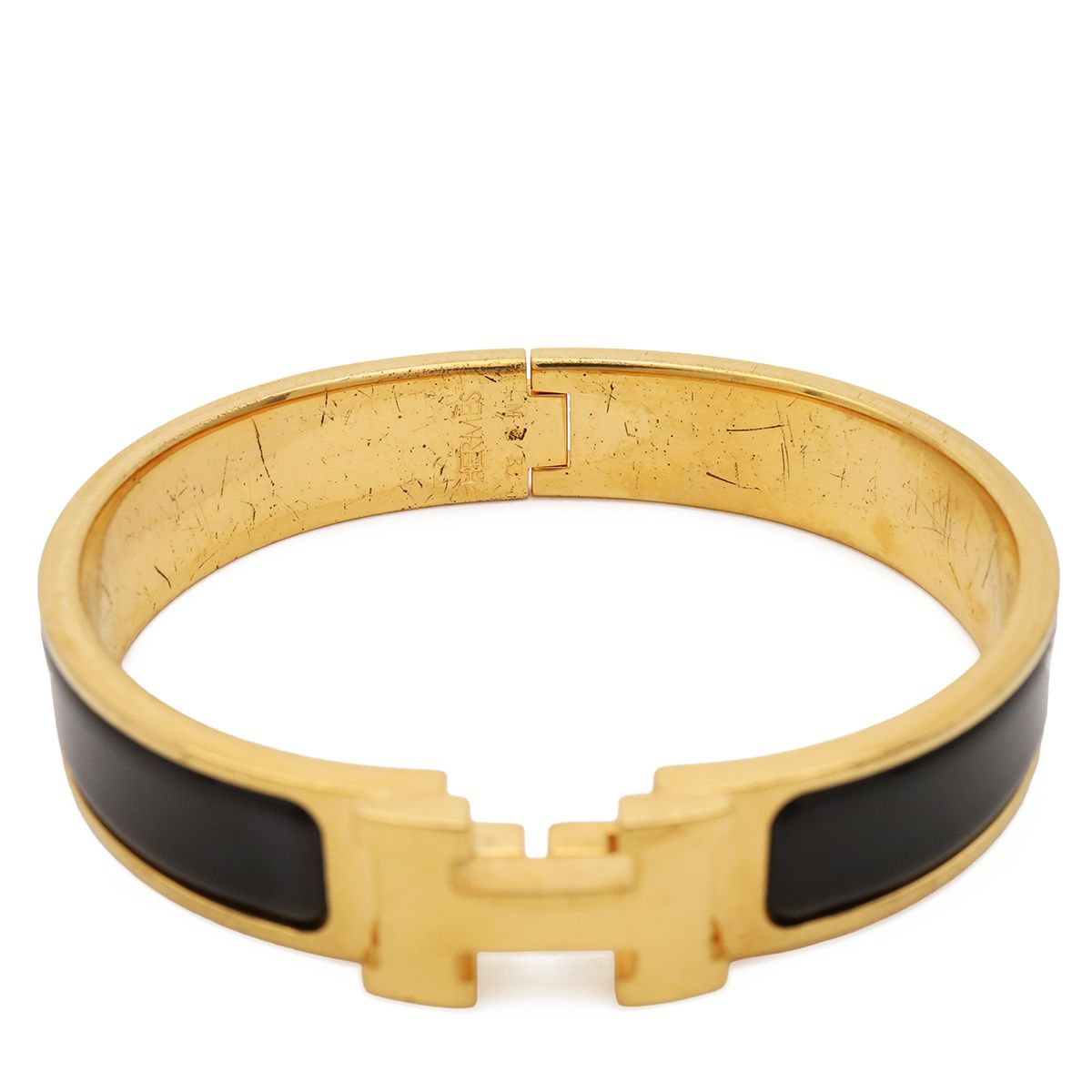 Hermes Click PM Ash Bracelet Bangle Enamel Gold Plated Black — view 5
