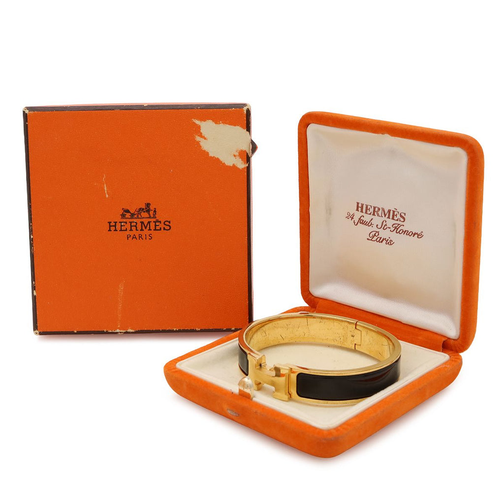 Hermes Click PM Ash Bracelet Bangle Enamel Gold Plated Black — view 7