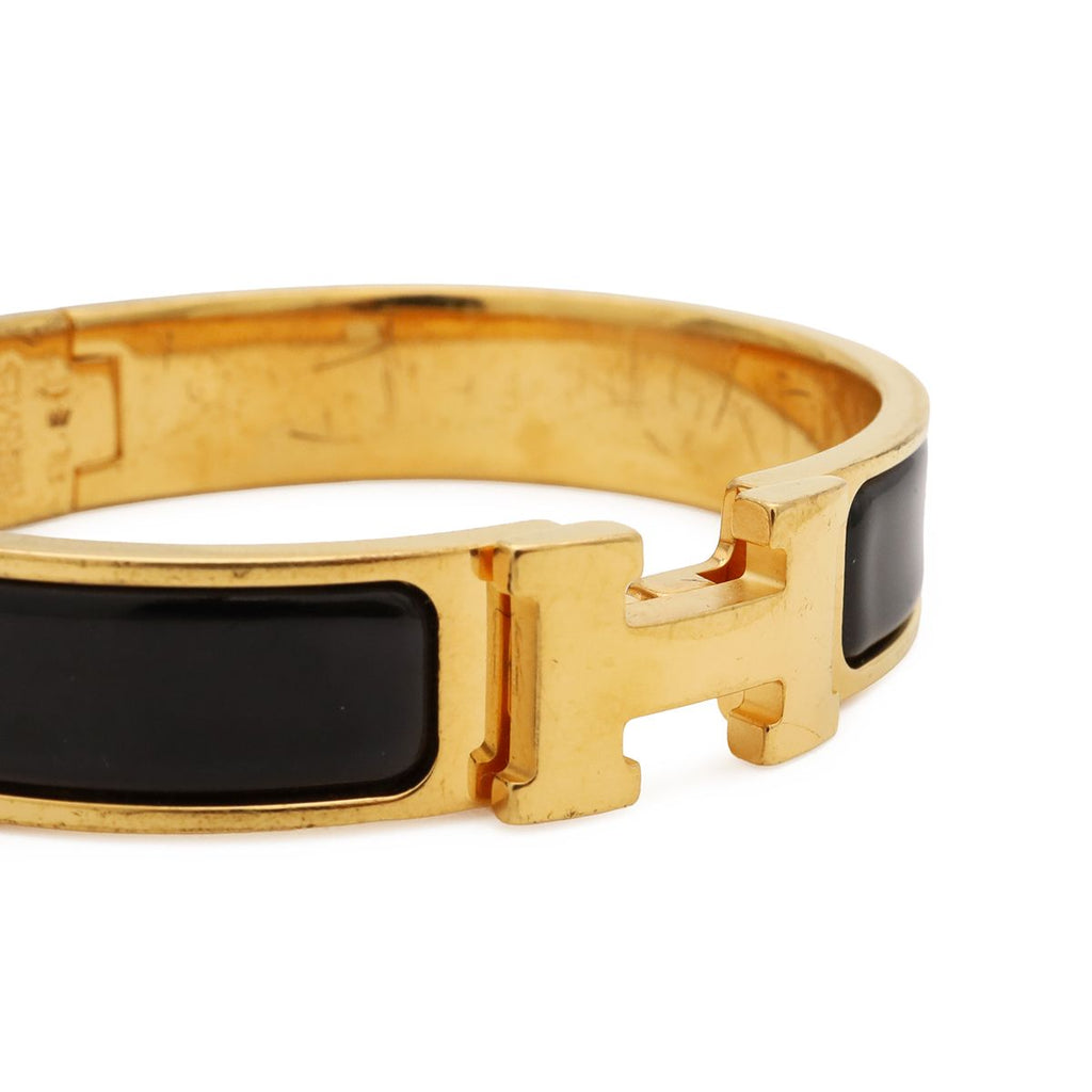 Hermes Click PM Ash Bracelet Bangle Enamel Gold Plated Black — view 4