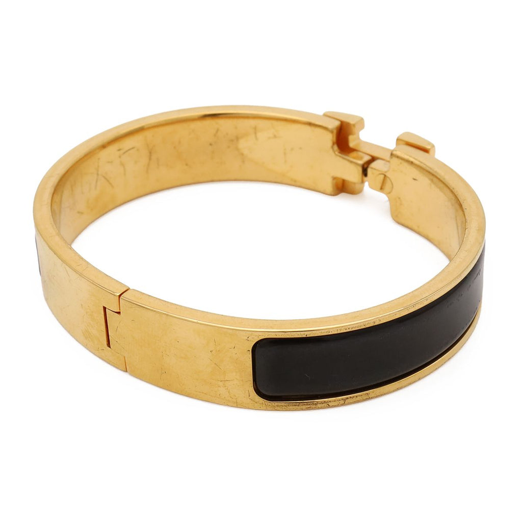 Hermes Click PM Ash Bracelet Bangle Enamel Gold Plated Black — view 3