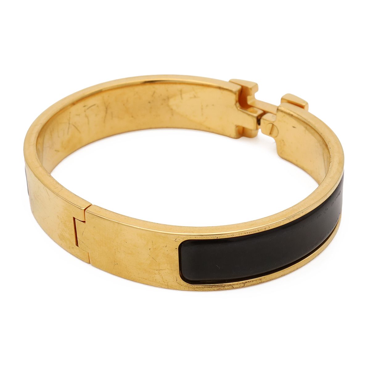 Hermes Click PM Ash Bracelet Bangle Enamel Gold Plated Black — view 3