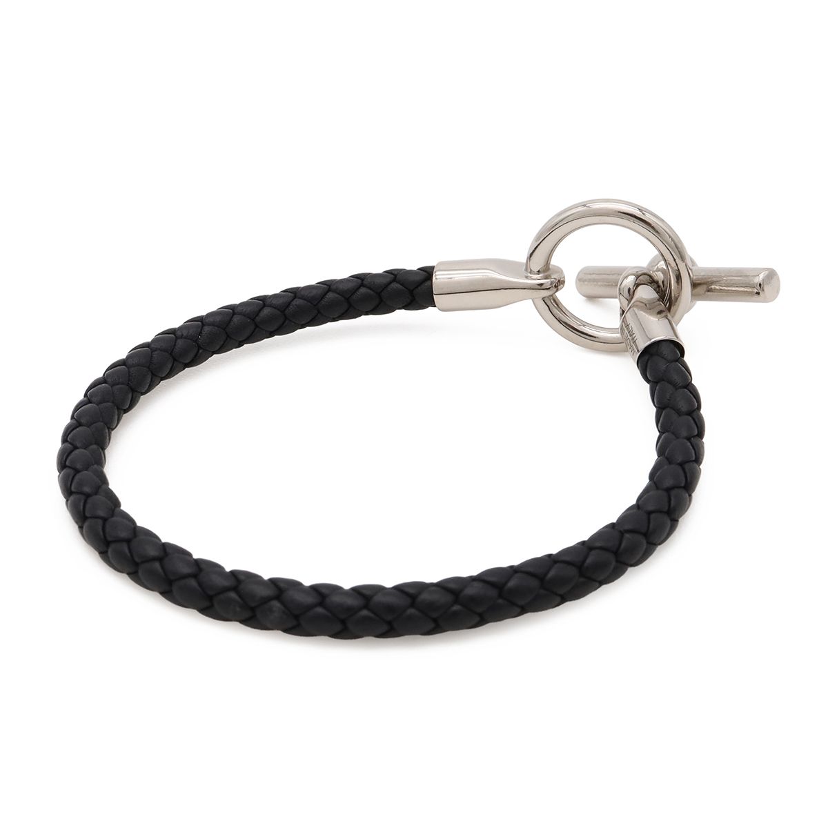 Hermes Glenan Bracelet Leather Metal Black Silver — view 2