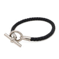 Hermes Glenan Bracelet Leather Metal Black Silver