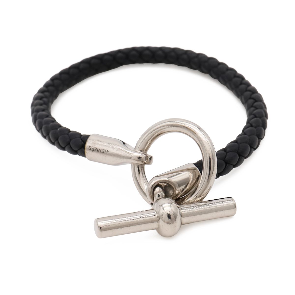 Hermes Glenan Bracelet Leather Metal Black Silver — view 3