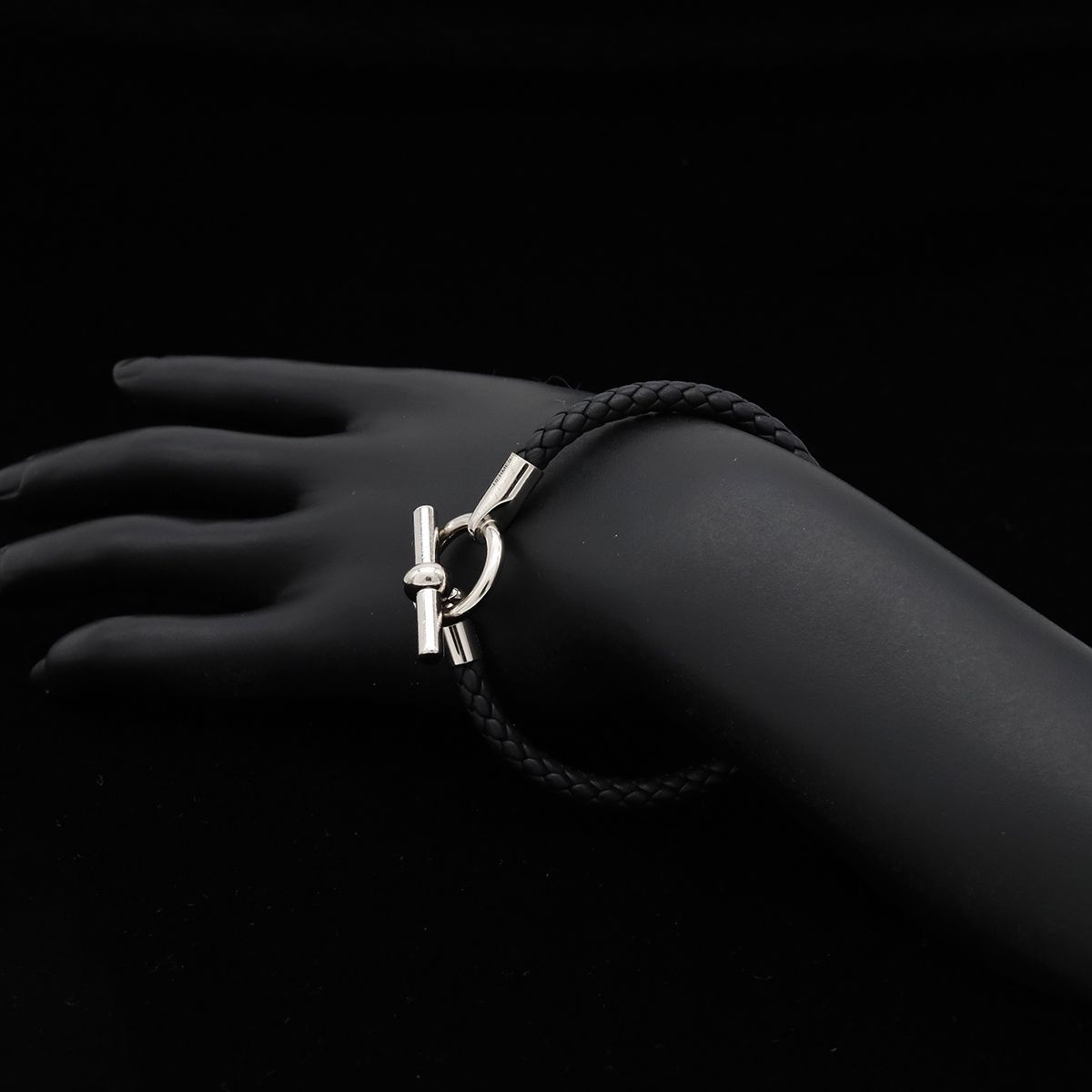 Hermes Glenan Bracelet Leather Metal Black Silver — view 5