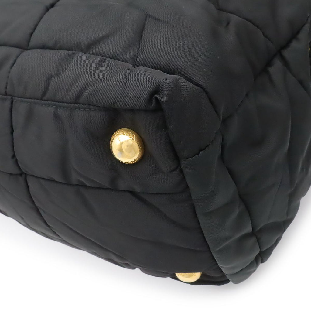 Prada Triangle Logo Tote 2-Way Shoulder Bag Crossbody Quilted Nylon Enamel Nero — view 3