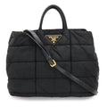 Prada Triangle Logo Tote 2-Way Shoulder Bag Crossbody Quilted Nylon Enamel Nero