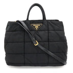 Prada Triangle Logo Tote 2-Way Shoulder Bag Crossbody Quilted Nylon Enamel Nero