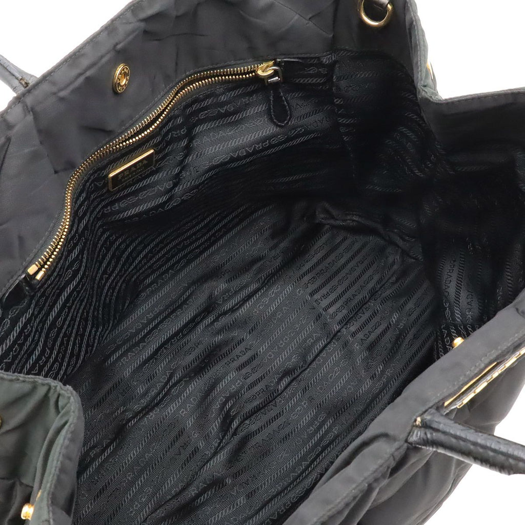 Prada Triangle Logo Tote 2-Way Shoulder Bag Crossbody Quilted Nylon Enamel Nero — view 6
