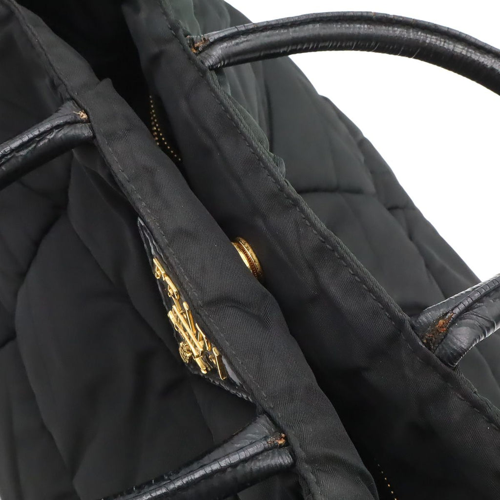 Prada Triangle Logo Tote 2-Way Shoulder Bag Crossbody Quilted Nylon Enamel Nero — view 5