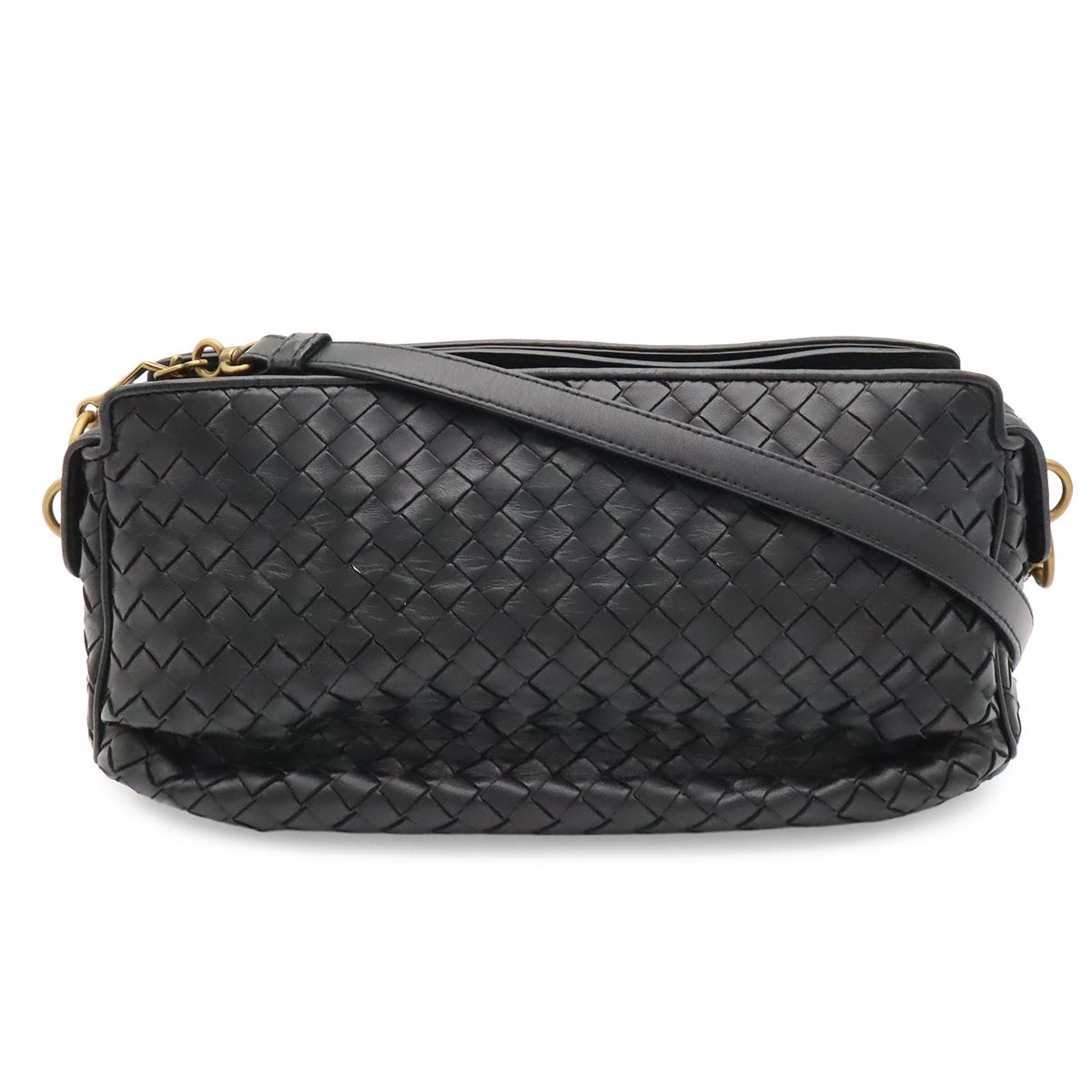 Bottega Veneta Intrecciato Shoulder Bag Pochette Crossbody Leather Black