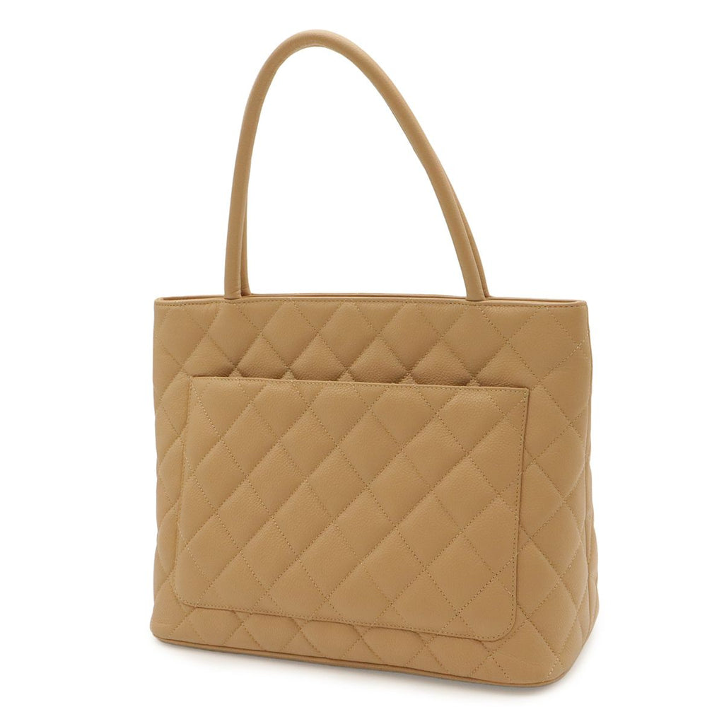 Chanel Quilted CC Logo Reissue Tote Shoulder Bag Caviar Leather Beige Gold — view 2