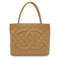 Chanel Quilted CC Logo Reissue Tote Shoulder Bag Caviar Leather Beige Gold