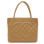 Chanel Quilted CC Logo Reissue Tote Shoulder Bag Caviar Leather Beige Gold
