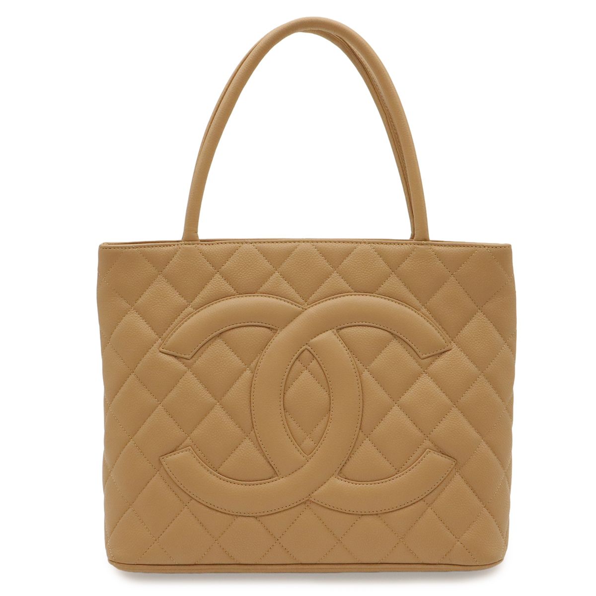 Chanel Quilted CC Logo Reissue Tote Shoulder Bag Caviar Leather Beige Gold