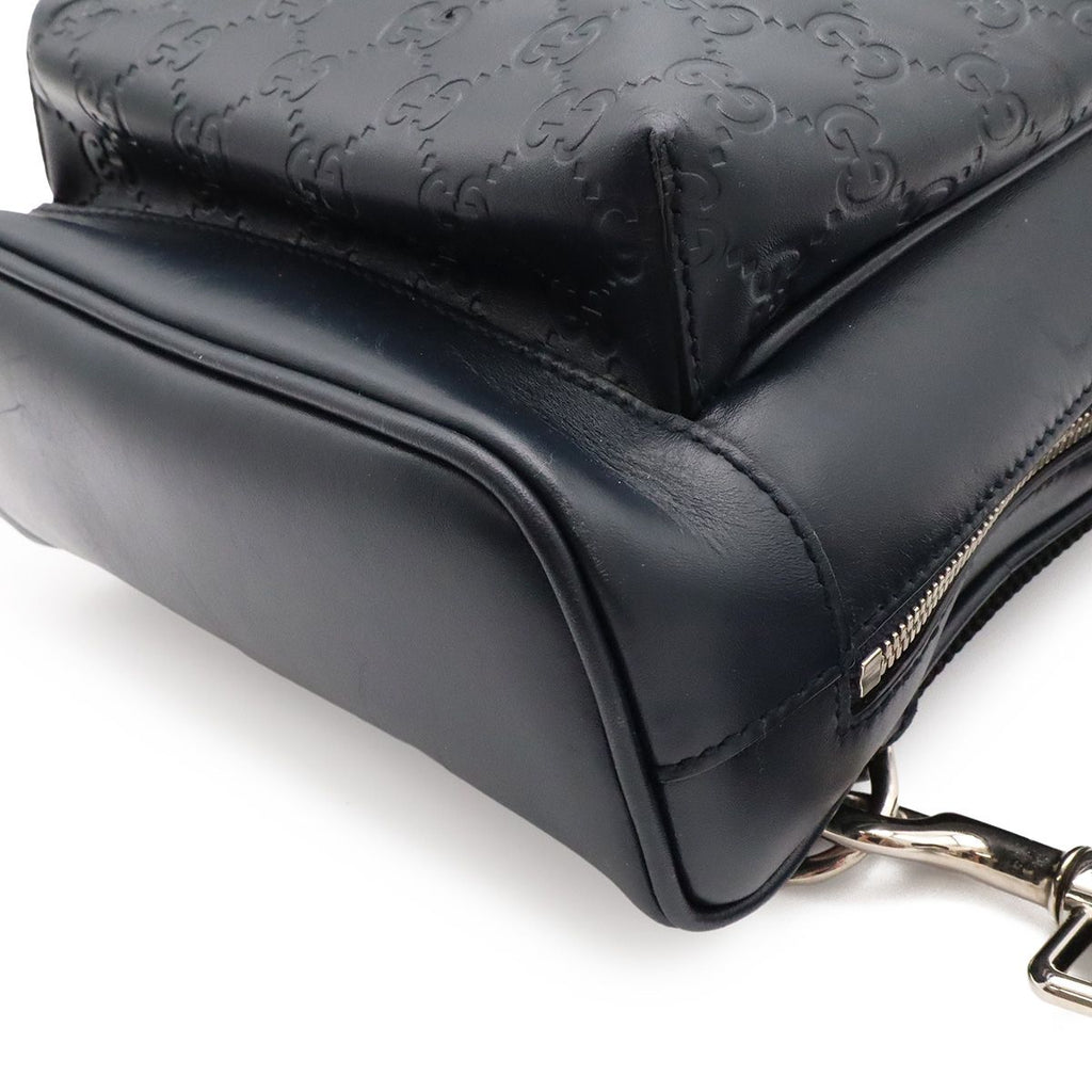 Gucci Guccissima Cross Belt Bag Crossbody Leather Navy Blue Silver — view 3