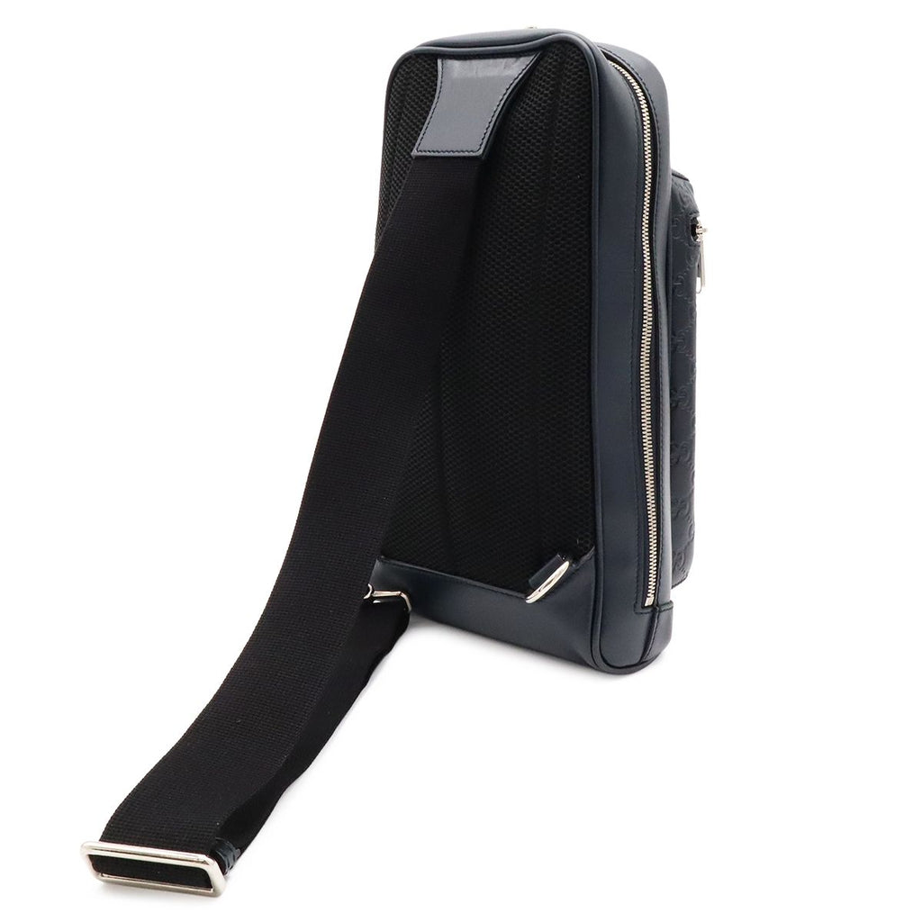 Gucci Guccissima Cross Belt Bag Crossbody Leather Navy Blue Silver — view 2