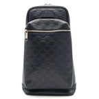 Gucci Guccissima Cross Belt Bag Crossbody Leather Navy Blue Silver