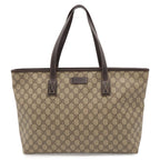 Gucci GG Supreme Plus Tote Shoulder Bag Leather Khaki Beige Dark Brown