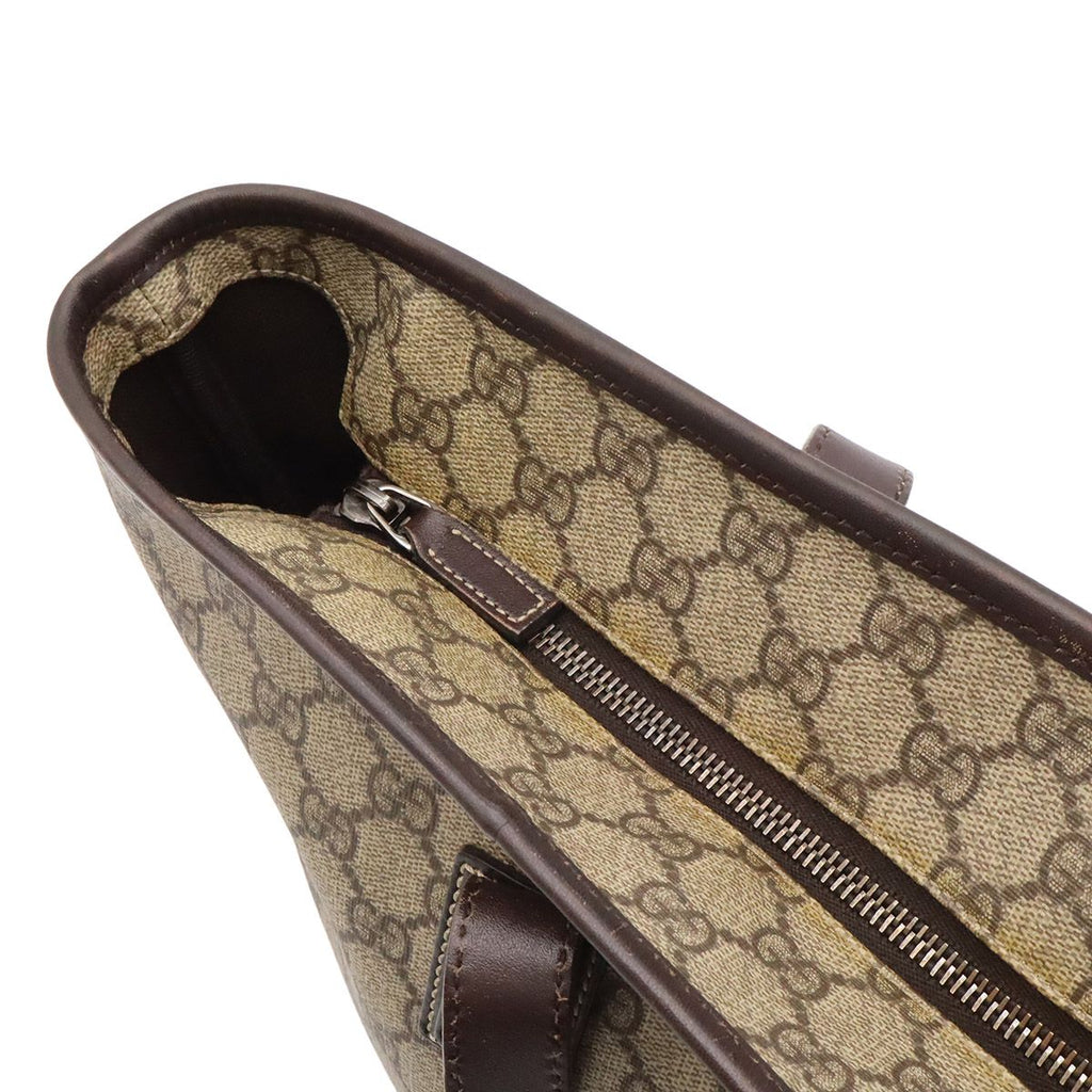 Gucci GG Supreme Plus Tote Shoulder Bag Leather Khaki Beige Dark Brown — view 5