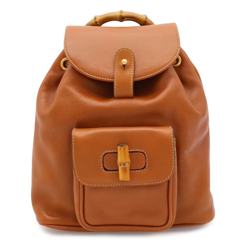 Gucci Bamboo Mini Backpack Shoulder Bag Leather Brown Gold 03