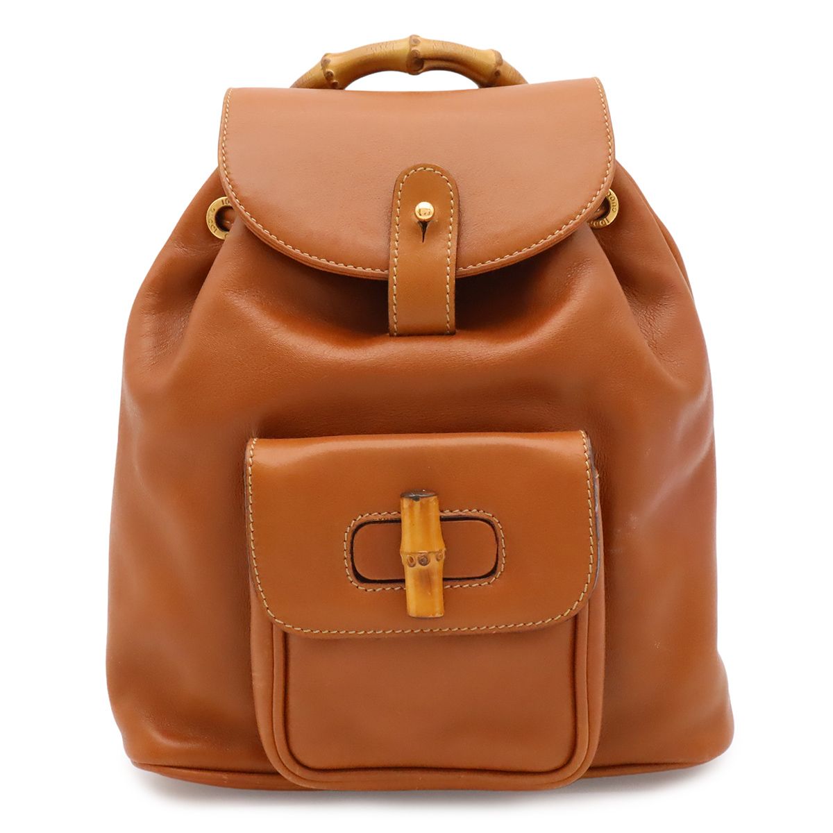 Gucci Bamboo Mini Backpack Shoulder Bag Leather Brown Gold 03
