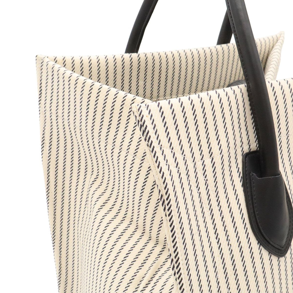 Celine Luggage Phantom Stripe Square Tote Canvas Leather White Navy — view 7