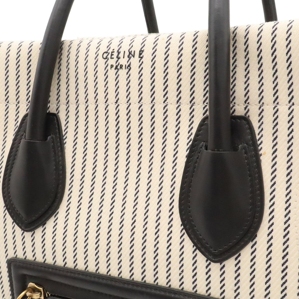 Celine Luggage Phantom Stripe Square Tote Canvas Leather White Navy — view 8