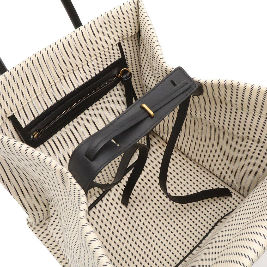 Celine Luggage Phantom Stripe Square Tote Canvas Leather White Navy — view 5