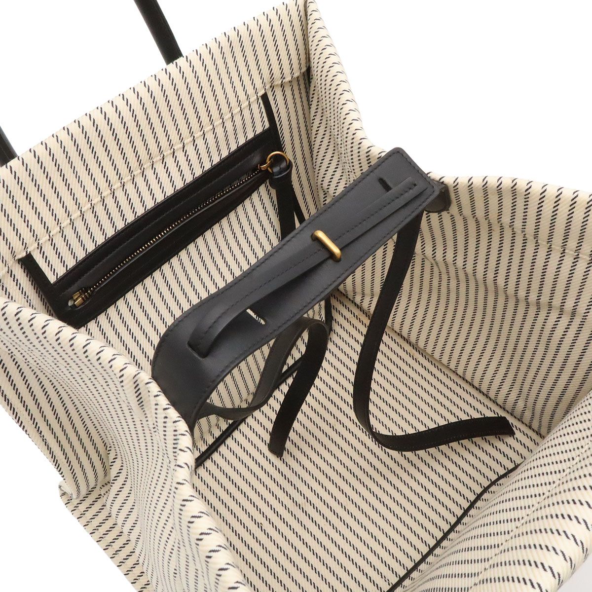 Celine Luggage Phantom Stripe Square Tote Canvas Leather White Navy — view 5