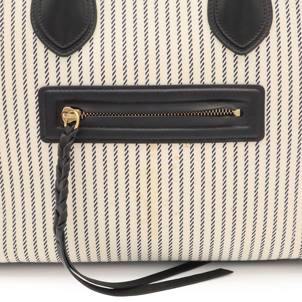 Celine Luggage Phantom Stripe Square Tote Canvas Leather White Navy — view 9