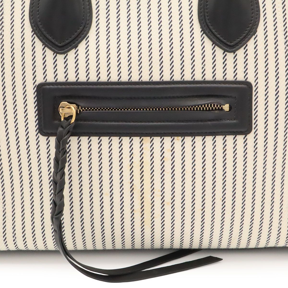 Celine Luggage Phantom Stripe Square Tote Canvas Leather White Navy — view 9
