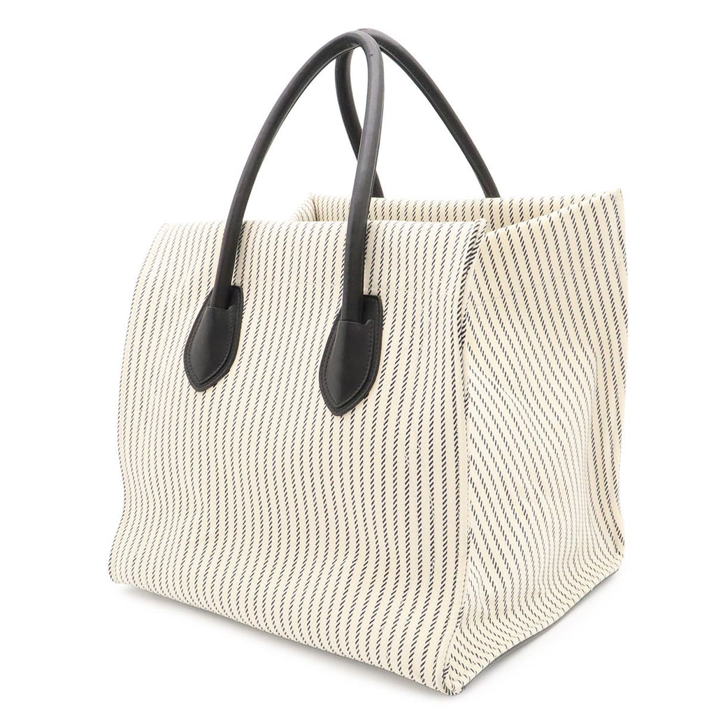 Celine Luggage Phantom Stripe Square Tote Canvas Leather White Navy — view 2