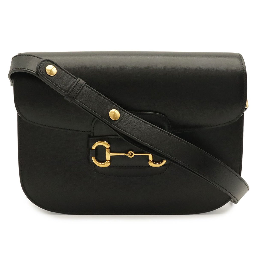 Gucci Horsebit Shoulder Bag Pochette Crossbody Leather Black Gold