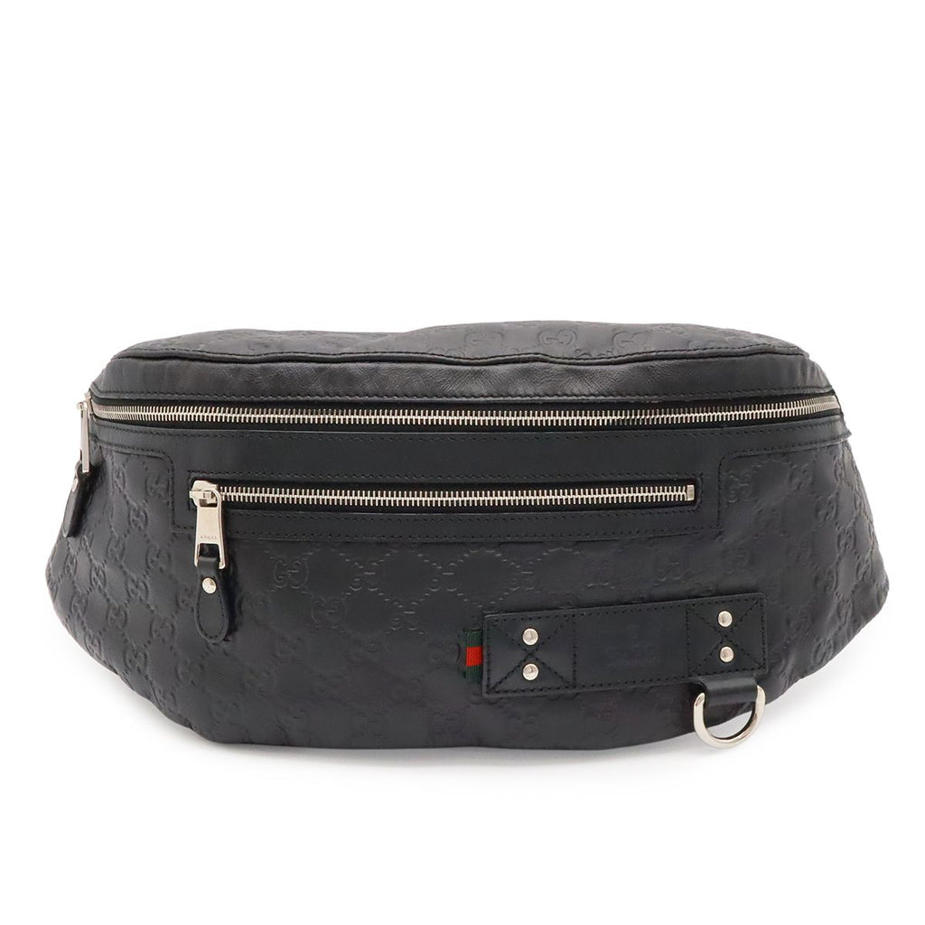 Gucci Guccissima Belt Bag Waist Pouch Hip Rubber Coating Leather Black Silver